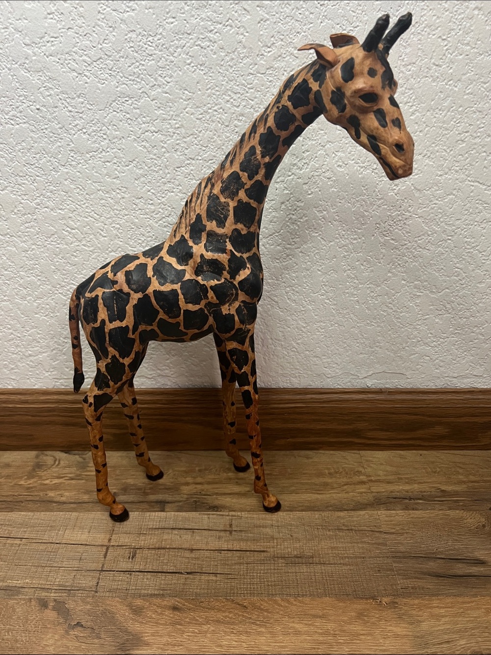 Vintage leather wrapped giraffe 17” tall home decor